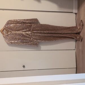 Fashion Nova sequin gold jumpsuit with elastic waist size L